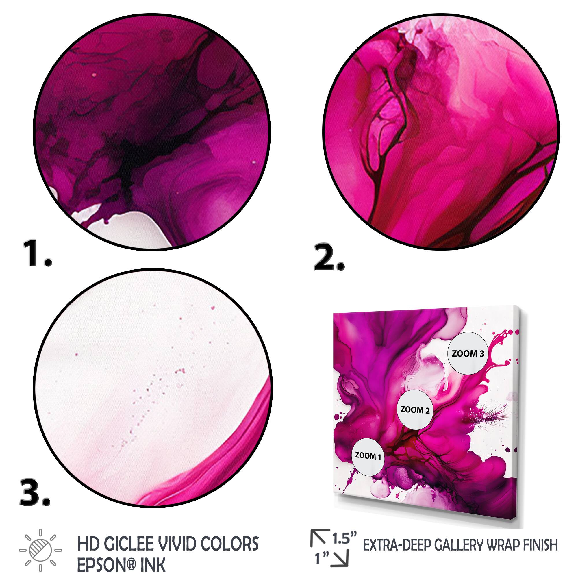 Designart "Ancient Mystery In Viva Magenta II" Abstract Liquid Ink Canvas Wall Art